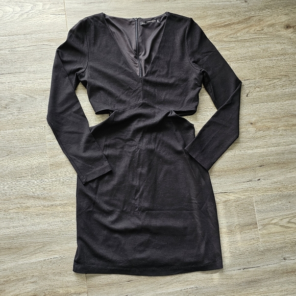 Zara Trafuluc Bodycon Cutout Long Sleeve Black Dress - Picture 2 of 8